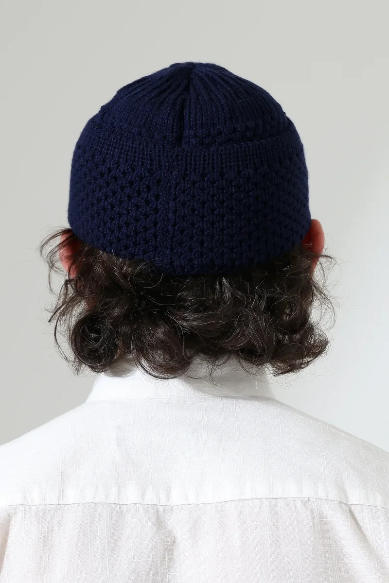 Fındık Desen Orlon Katlamalı Kışlık Namaz Takkesi, Sıcak Tutan Bere Takke Lacivert - 7