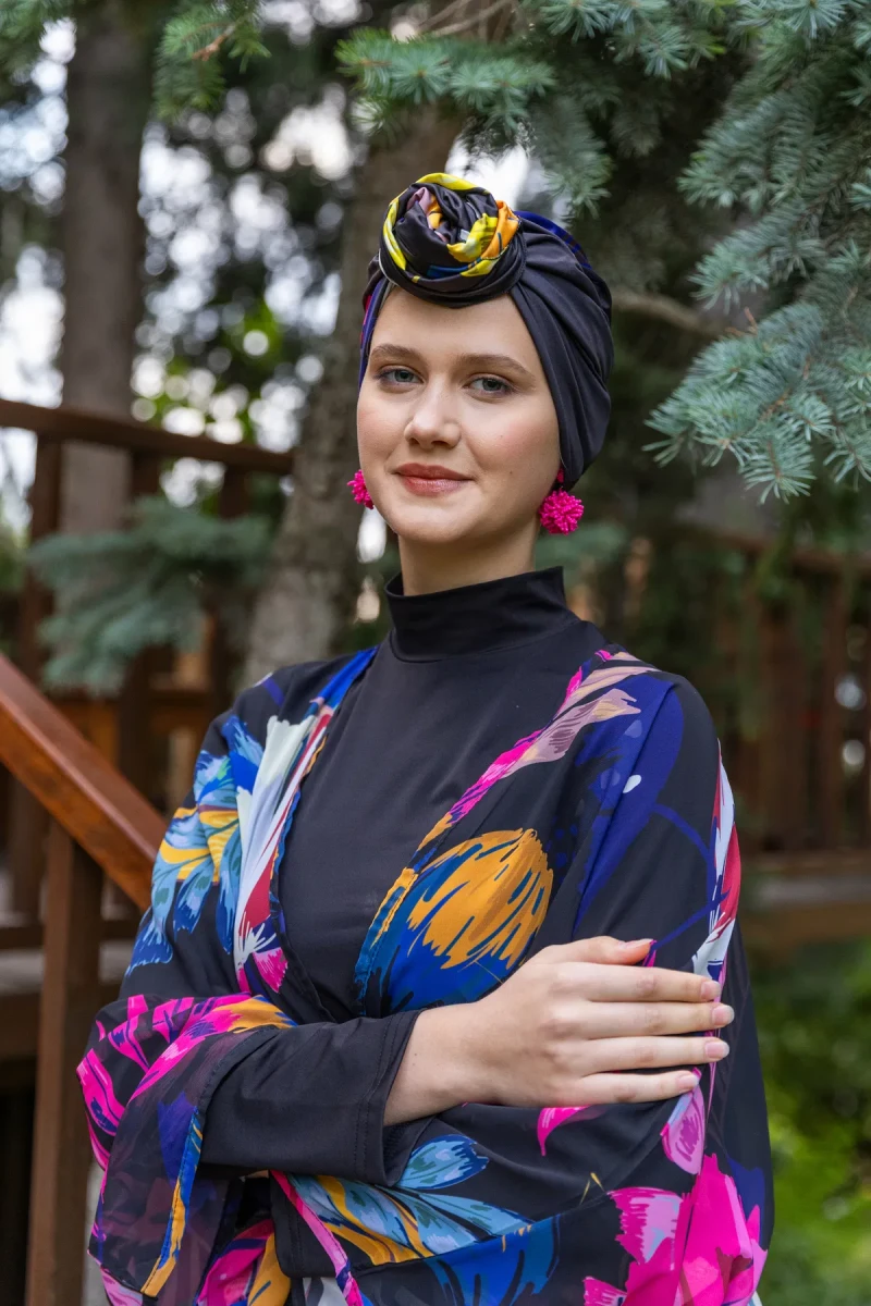 Floria Kemerli Tam Boy Şifon Pareo 7175-25 Siyah - 3