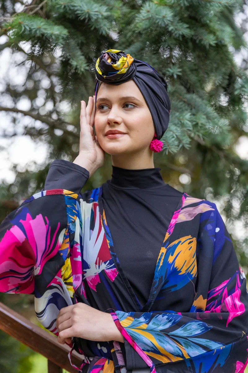 Floria Kemerli Tam Boy Şifon Pareo 7175-25 Siyah - 2