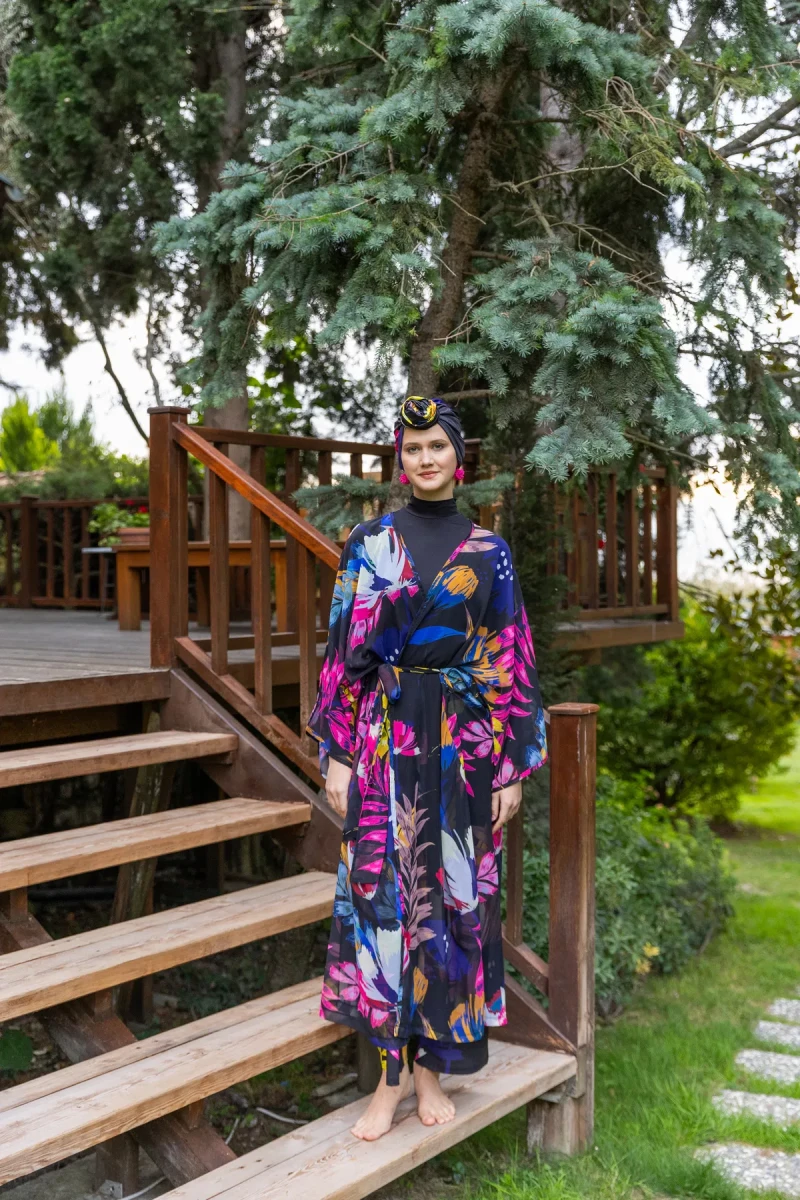 Floria Kemerli Tam Boy Şifon Pareo 7175-25 Siyah - 1