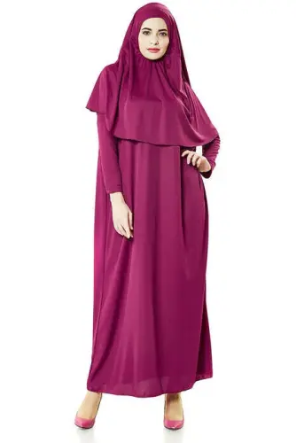Fuchsia Prayer Dress - Ravza Motif Prayer Rug and Rosary - Worship Set - İhvan (1)