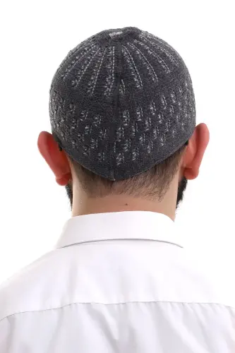 Füme Gri Hasır Desen Kışlık Kadife Namaz Takkesi - 6