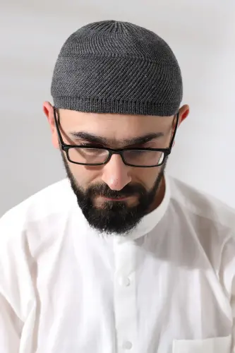 Füme Süper Namaz Dantel Detaylı Örme Orlon Namaz Takkesi - 4