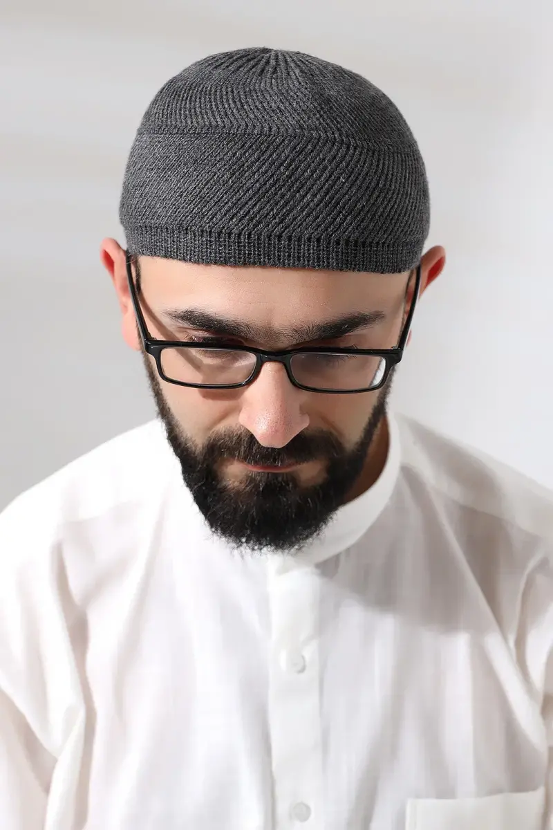 Füme Süper Namaz Dantel Detaylı Örme Orlon Namaz Takkesi - 4