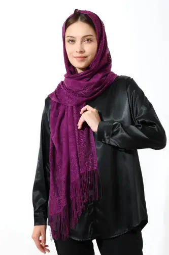 Fuşya Püsküllü Tül Şal Mevlüt Örtüsü - ihvanonline (1)