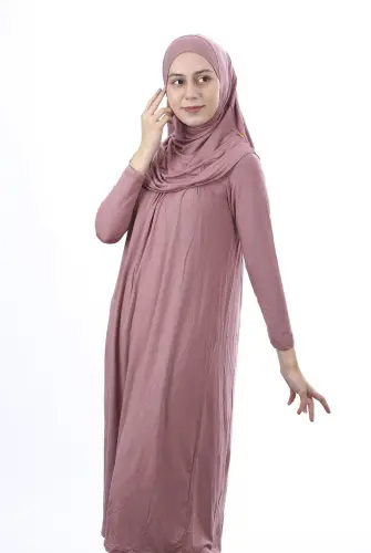 Garson Boy 12-15 Yaş Pembe Kendinden Başörtülü Tek Parça Kadın Namaz Elbisesi - ihvanonline (1)