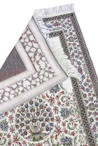 Geleneksel Çiçek Desenli Dokuma Seccade - Beyaz - ihvanonline (1)