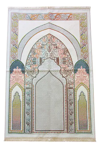 Geleneksel Desenli Hediyelik Halı Tipi Dokuma Seccade Bej 