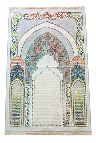 Geleneksel Desenli Hediyelik Halı Tipi Dokuma Seccade Krem - 1