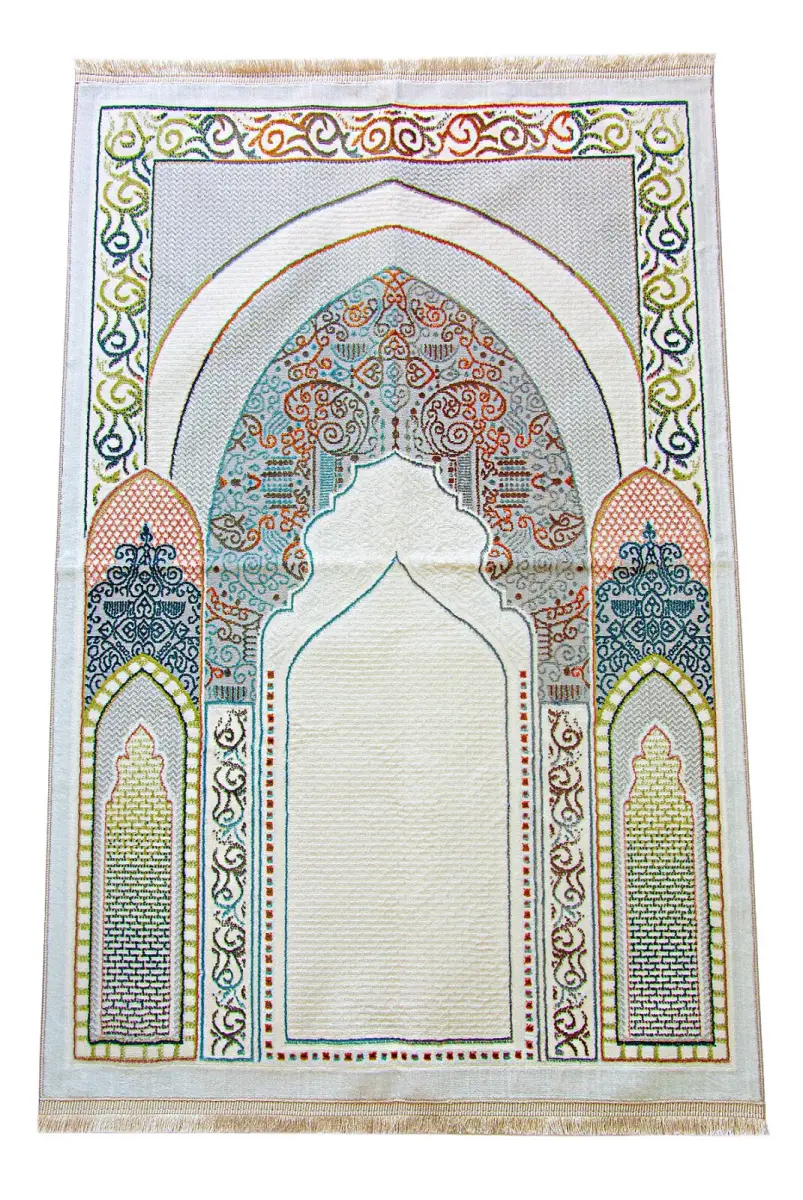 Geleneksel Desenli Hediyelik Halı Tipi Dokuma Seccade Krem - 1