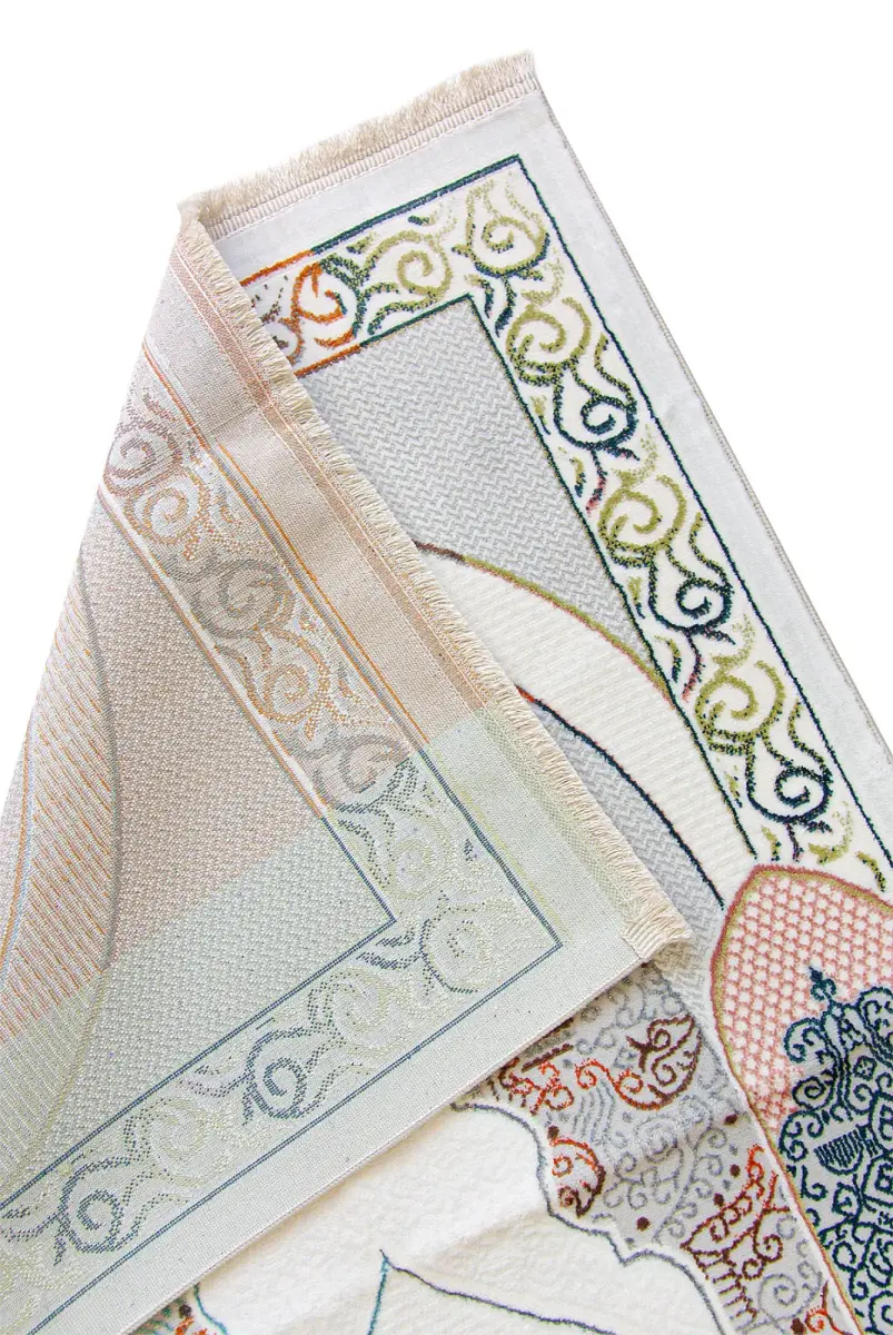 Geleneksel Desenli Hediyelik Halı Tipi Dokuma Seccade Krem - 3