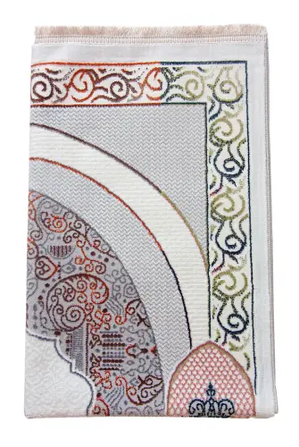 Geleneksel Desenli Hediyelik Halı Tipi Dokuma Seccade Krem - 4