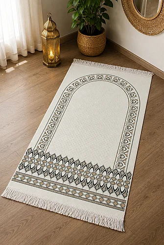 Gelin Damat Kadife Kaplı Kuranı Kerim Seccade Tesbih Takke Namaz Örtüsü Esans ve Kutulu İslami Hediye Seti - Siyah Beyaz - 3