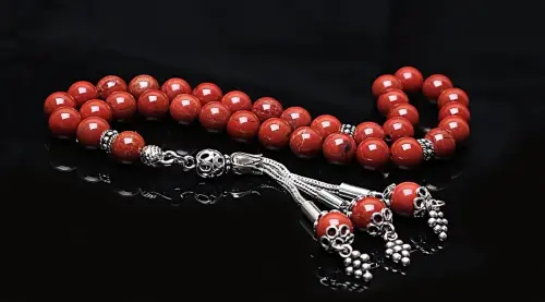 Gerçek Jasper Taşı Tesbih-Küre Kesim Tesbih-Gümüş Malzemeli Tesbih-33'lük Tesbih-Orijinal Doğal Taş Tesbih - ihvanonline (1)