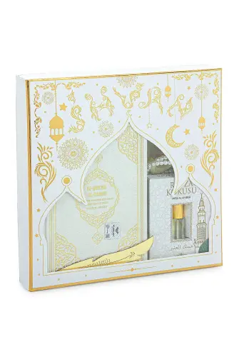 German Meaning Medina Calligraphy Quran and Prayer Rug Set White - ihvanonline (1)