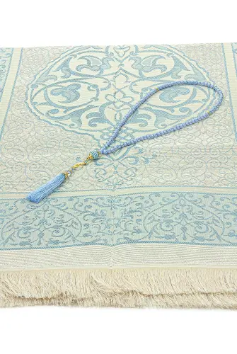 Gift Boxed Dowry Prayer Rug Set with Pearl Prayer Beads Suitable for the Bride and Groom's Package Blue - 4