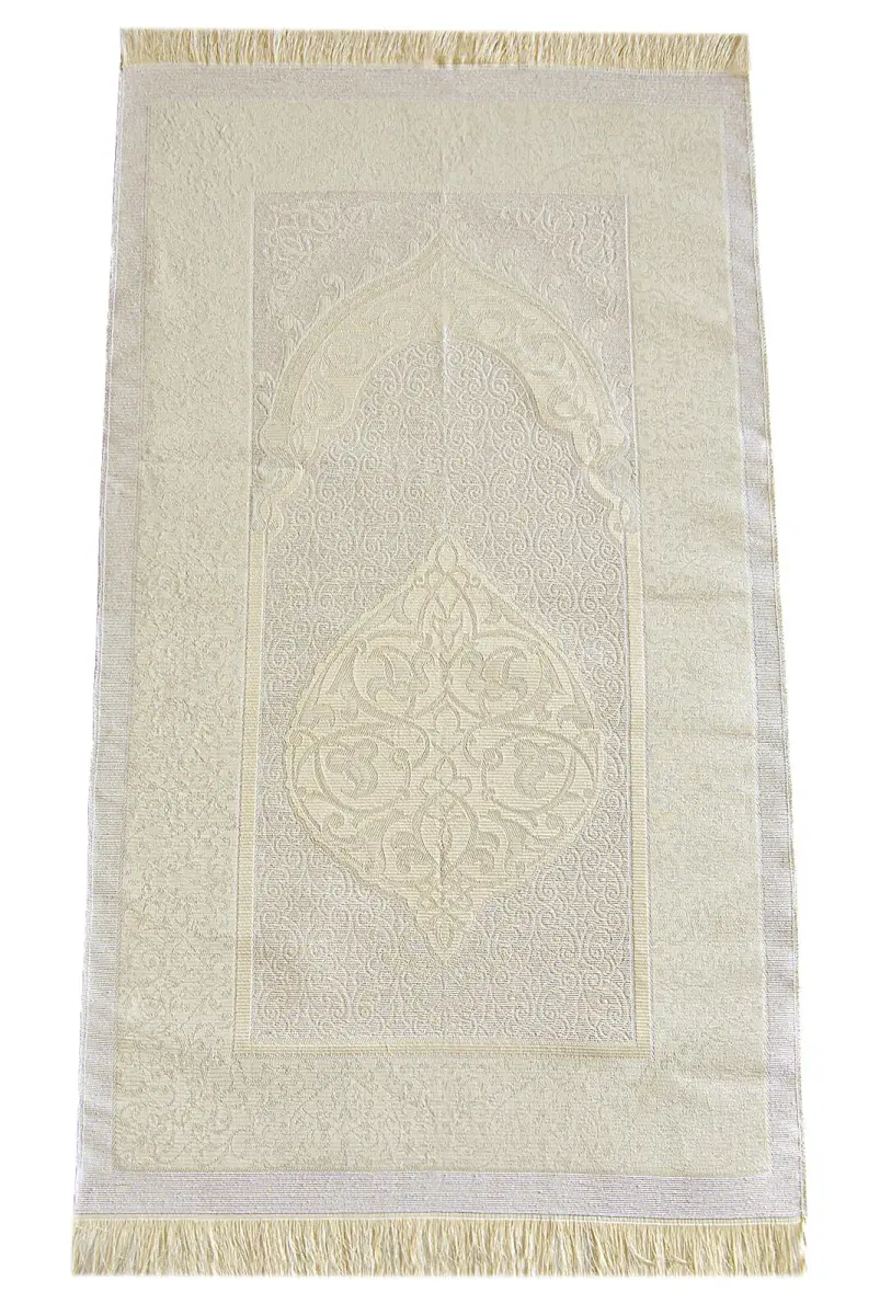 Gift Boxed Dowry Prayer Rug Set with Pearl Prayer Beads, Suitable for the Bride and Groom's Package, Cream - 5