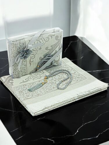 Gift Boxed Dowry Prayer Rug Set with Pearl Prayer Beads, Suitable for the Bride and Groom's Package, Gray - 1