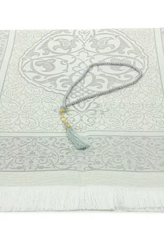 Gift Boxed Dowry Prayer Rug Set with Pearl Prayer Beads, Suitable for the Bride and Groom's Package, Gray - 5