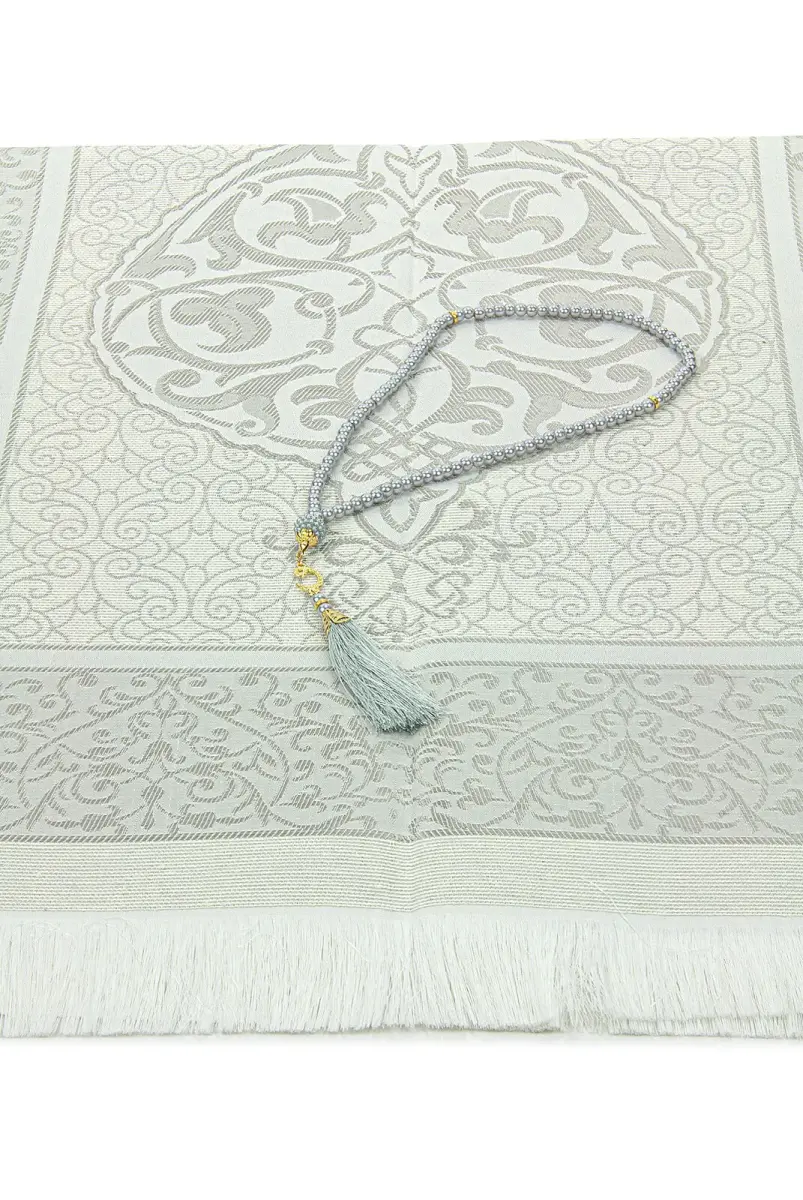 Gift Boxed Dowry Prayer Rug Set with Pearl Prayer Beads, Suitable for the Bride and Groom's Package, Gray - 5