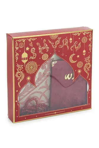 Gift Dowry Prayer Rug Set in Special Box Claret Red - ihvanonline (1)