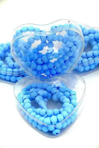 Gift Rosary - Scented Rose - With Heart Box - Blue Color - Baby Mevlid Gift - İhvan (1)