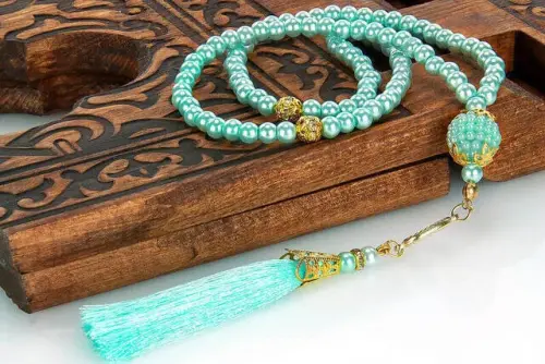 Gift Rosary - Vavlı - Tuğralı - 99 lu - Pearl Looking - Turquoise Color - Mevlid Gift - İhvan (1)