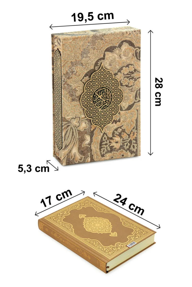 Gold Antik Taşlama Plaketli Kuranı Kerim ve Tesbih Kutusu - Kahverengi - 10