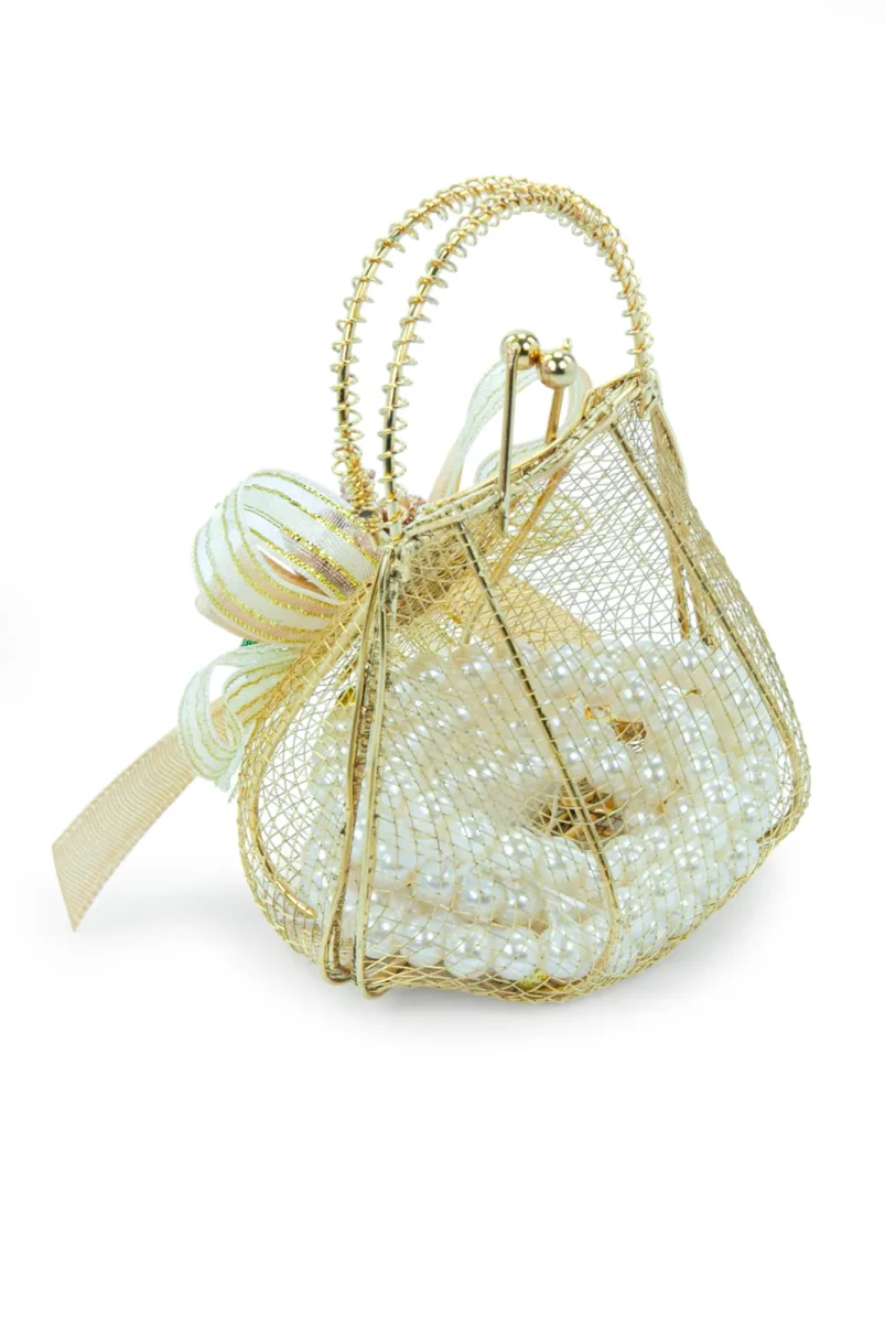 Gold Mini Çantalı İnci Tesbihli Mevlüt Hediye Seti - Beyaz - 3