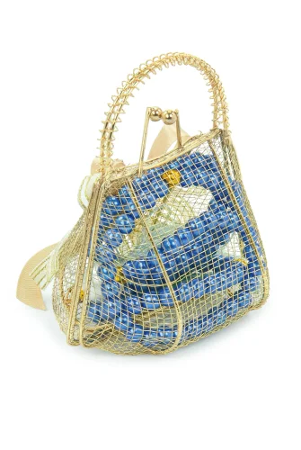 Gold Mini Çantalı İnci Tesbihli Mevlüt Hediye Seti - Lacivert - 3