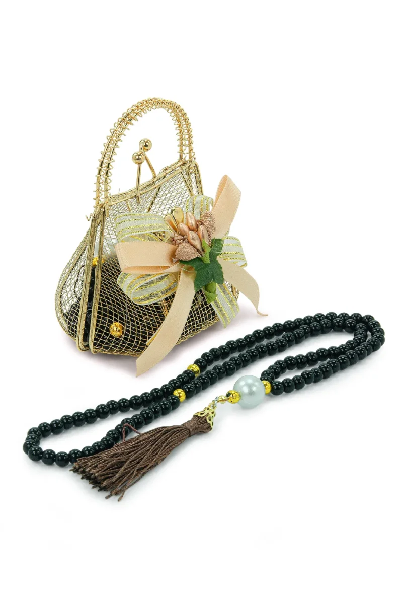 Gold Mini Çantalı İnci Tesbihli Mevlüt Hediye Seti - Siyah - 2