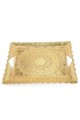 Gold Renk 12 Kişilik Tepsili Sürahili Porselen Fincan Zemzem Takımı Seti - 4