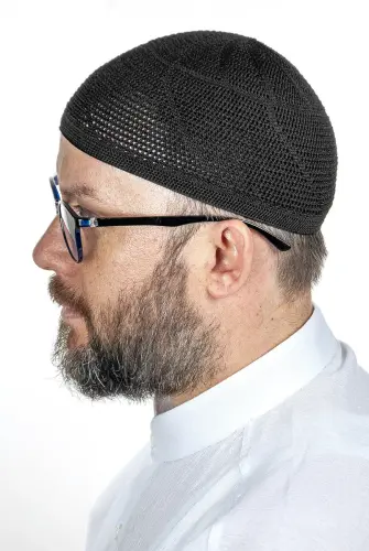 Gold Luxury Lace Knitted Prayer Cap Black 1 Piece - İhvan (1)