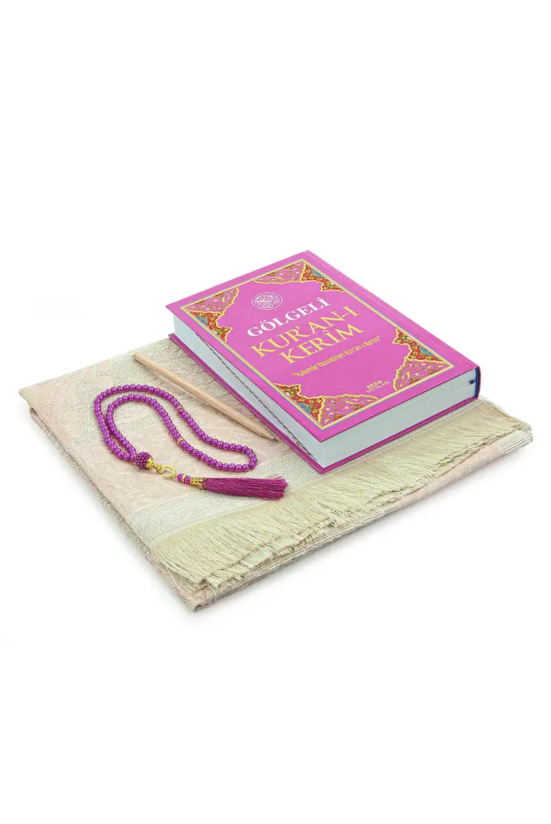 Gölgeli Kuranı Kerim Seti Tesbihli Seccade Seti Pembe - 3