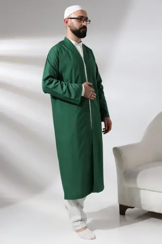 Green Men's Prayer Dress V-Neck Buttonless Open Front Prayer Robe - ihvanonline (1)