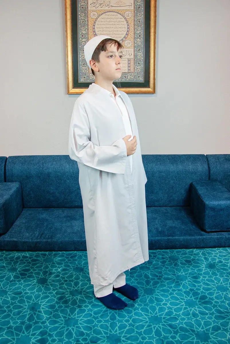 Gri Buhara Yaka Namaz Elbisesi Erkek Çocuk Cübbe - 1