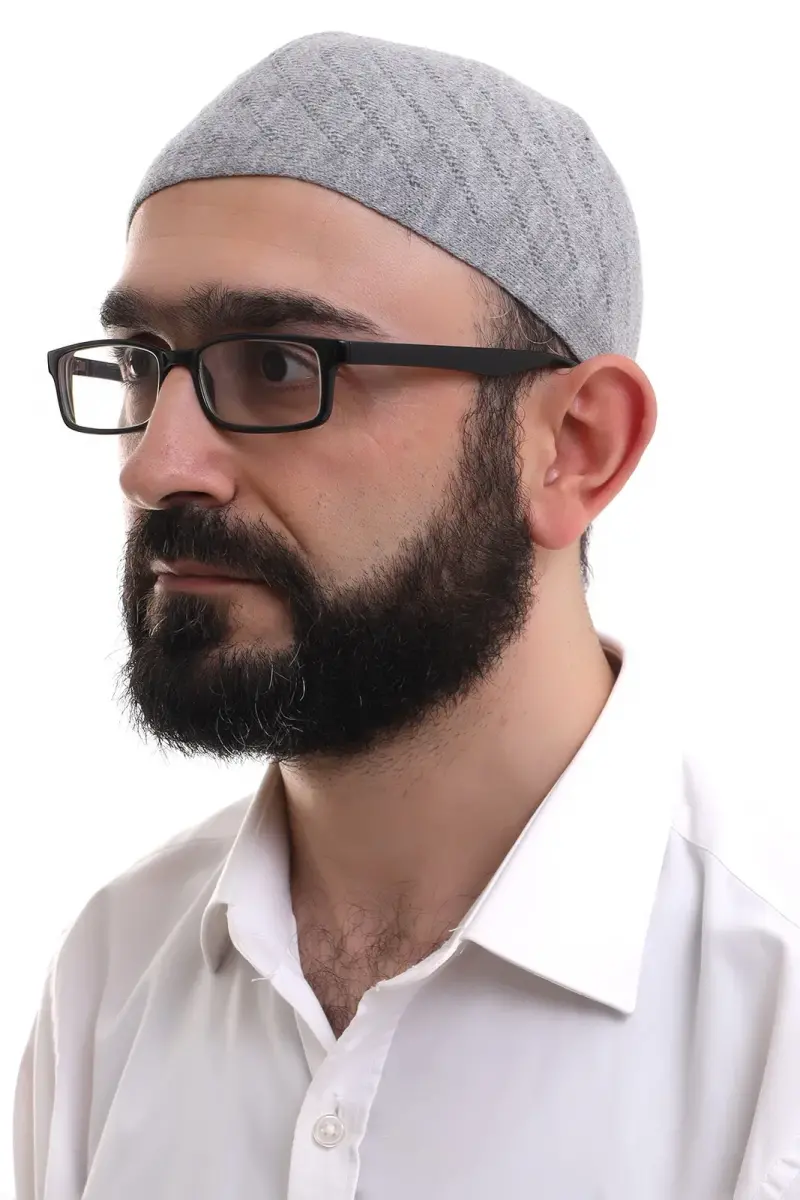 Gri Kışlık Çapraz Desenli Dokuma Takke - 2