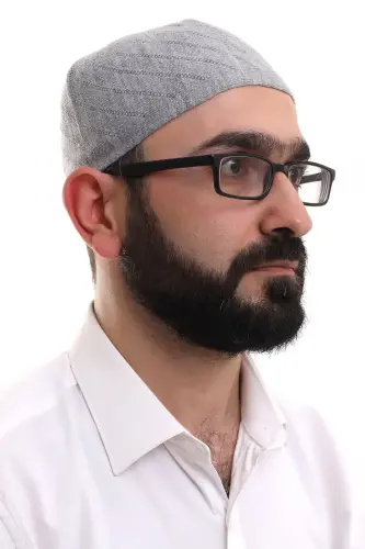 Gri Kışlık Çapraz Desenli Dokuma Takke 