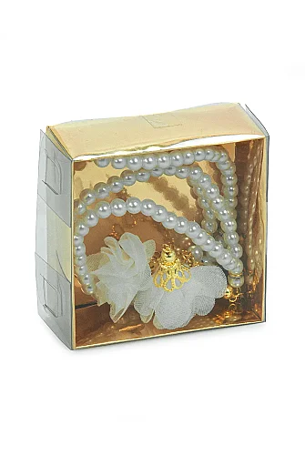 Güllü İnci Görünümlü Tesbih - Kutulu - Hac, Umre , Mevlüd Hediyeliği - Beyaz - 4