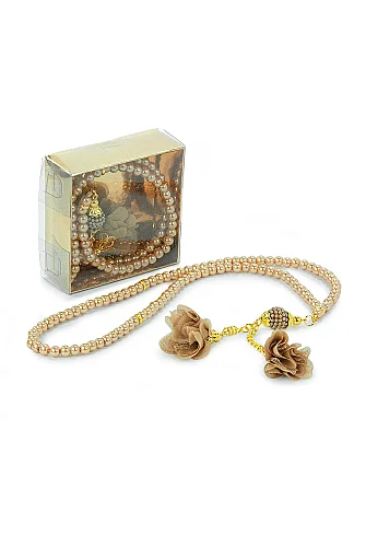 Güllü İnci Görünümlü Tesbih - Kutulu - Hac, Umre , Mevlüd Hediyeliği - Gold - 3