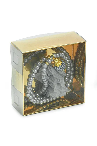 Güllü İnci Görünümlü Tesbih - Kutulu - Hac, Umre , Mevlüd Hediyeliği - Gri - 4