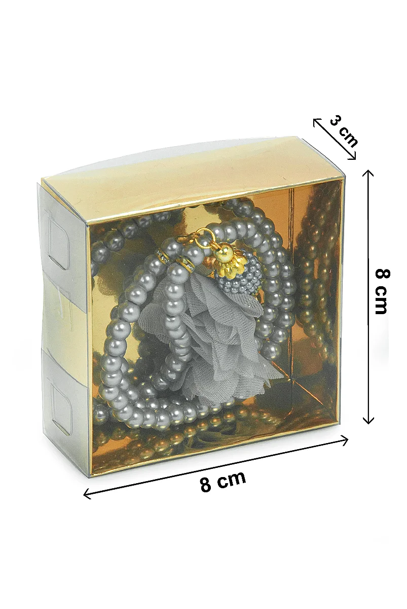 Güllü İnci Görünümlü Tesbih - Kutulu - Hac, Umre , Mevlüd Hediyeliği - Gri - 2