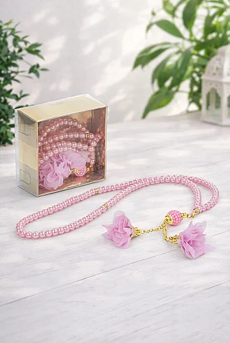Güllü İnci Görünümlü Tesbih - Kutulu - Hac, Umre , Mevlüd Hediyeliği - Pembe - 1