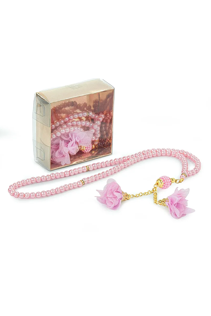 Güllü İnci Görünümlü Tesbih - Kutulu - Hac, Umre , Mevlüd Hediyeliği - Pembe - 3