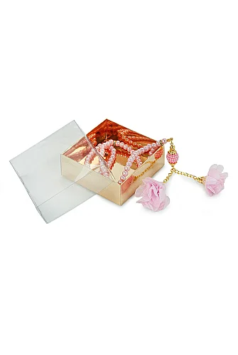 Güllü İnci Görünümlü Tesbih - Kutulu - Hac, Umre , Mevlüd Hediyeliği - Pembe - 5