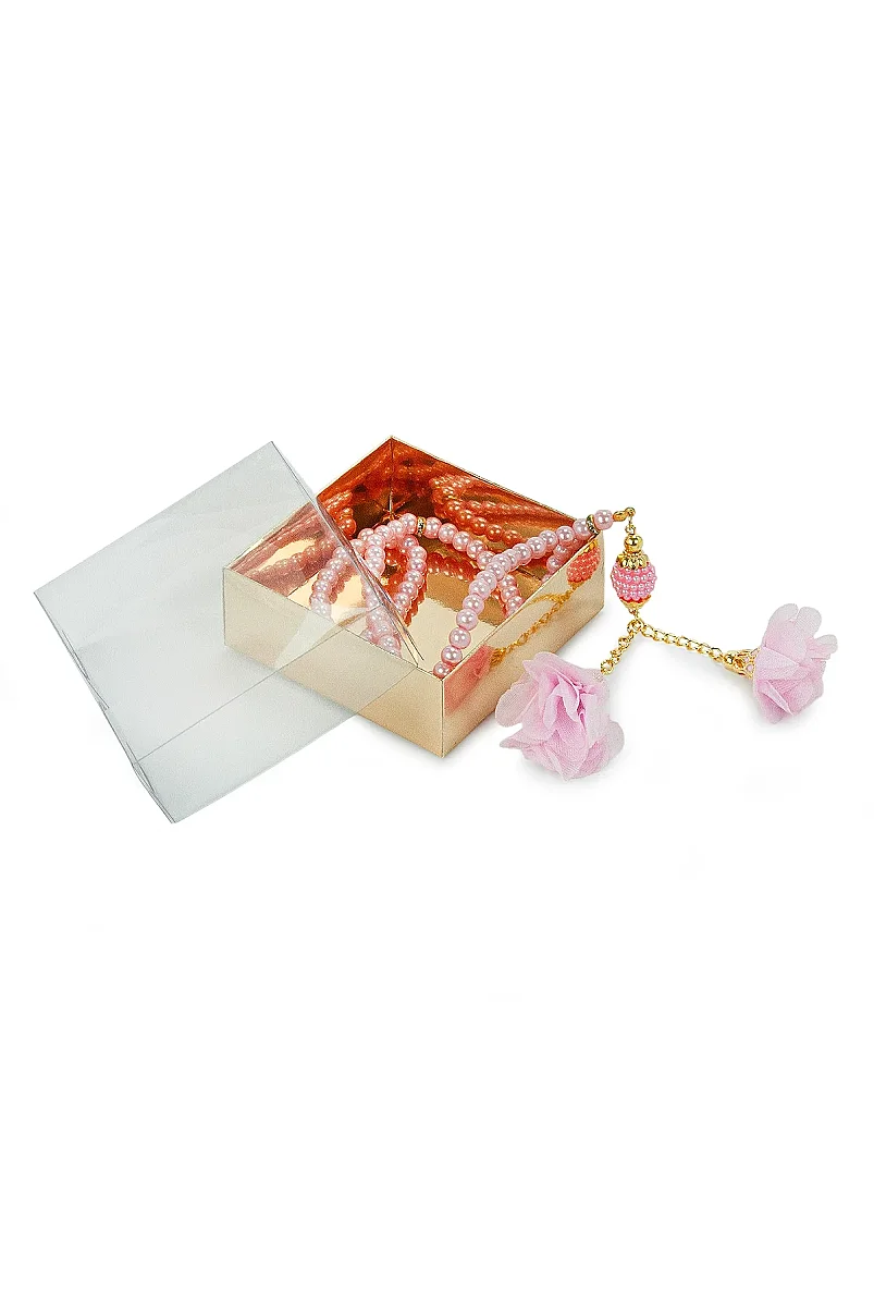 Güllü İnci Görünümlü Tesbih - Kutulu - Hac, Umre , Mevlüd Hediyeliği - Pembe - 5