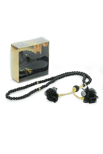 Güllü İnci Görünümlü Tesbih - Kutulu - Hac, Umre , Mevlüd Hediyeliği - Siyah - 4