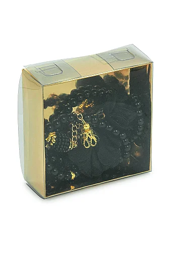 Güllü İnci Görünümlü Tesbih - Kutulu - Hac, Umre , Mevlüd Hediyeliği - Siyah - 3