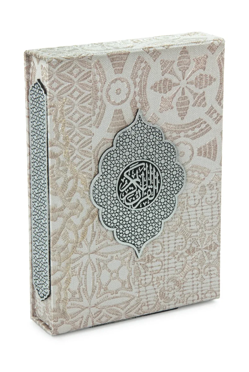 Gümüş Antik Taşlama Plaketli Kuranı Kerim ve Tesbih Kutusu - Krem - 3