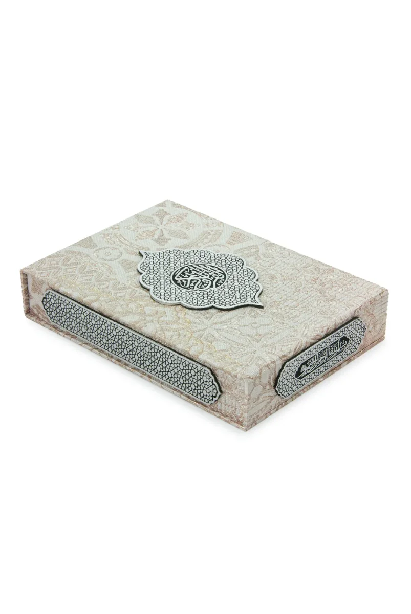 Gümüş Antik Taşlama Plaketli Kuranı Kerim ve Tesbih Kutusu - Krem - 4